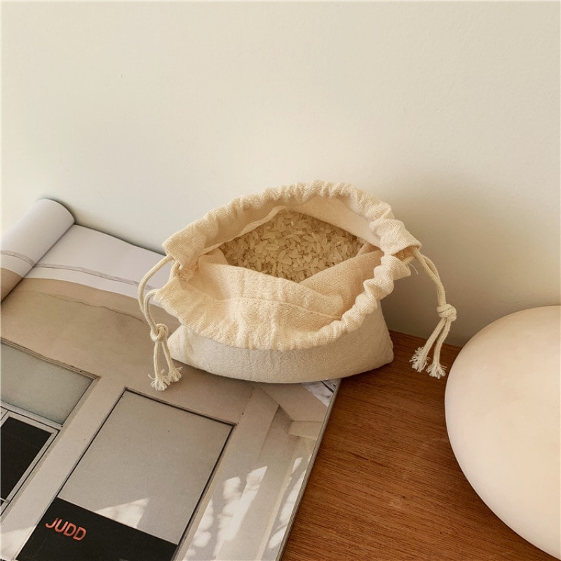 Pleated Cotton Drawstring Pouch Japanese Rice Grain Food Serveware Storage Packaging Gift Bag Jewelry Organizer Christmas Japan Bags